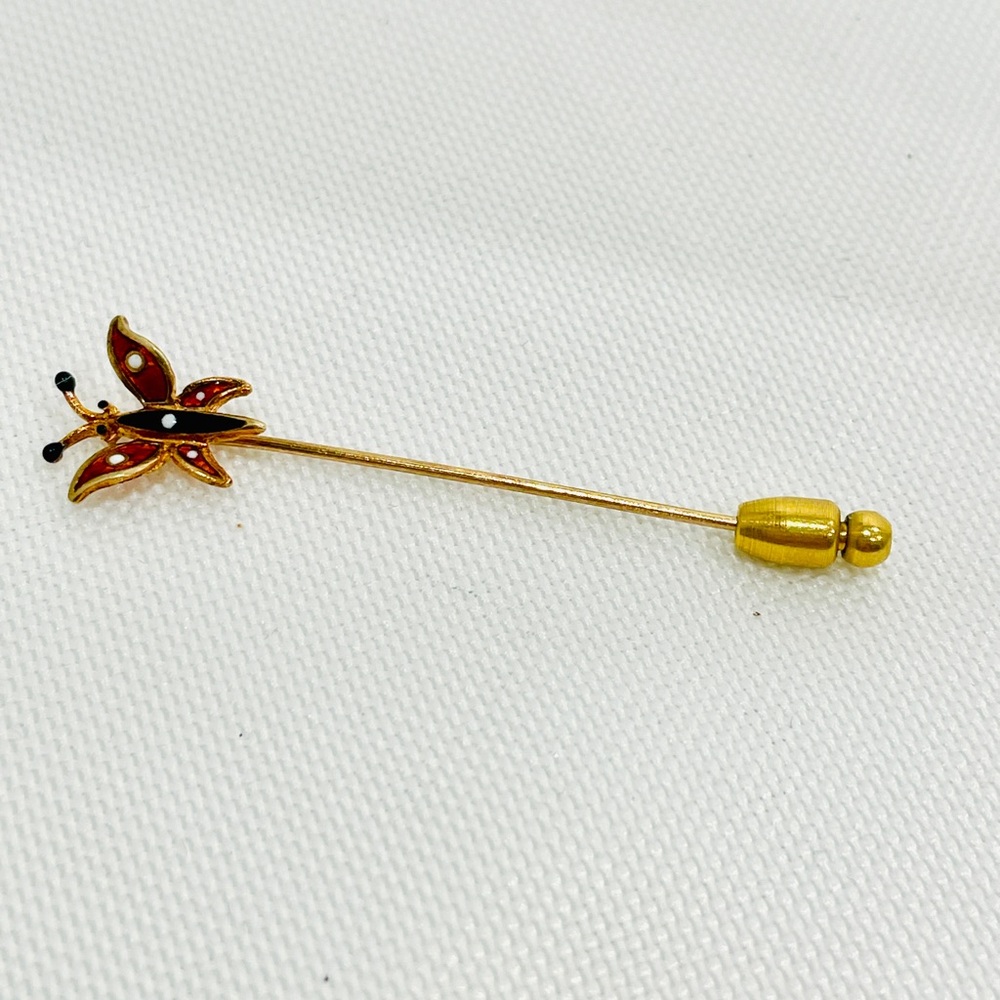 VINTAGE 14k GOLD ENAMELED BUTTERFLY STICKPIN LAPEL PIN